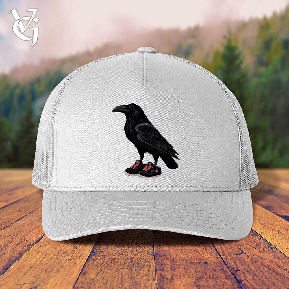 Viking Goods Raven Wearing Sneakers Trucker Cap White
