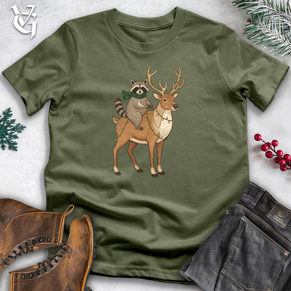 Raccoon Riding Reindeer Softstyle Tee
