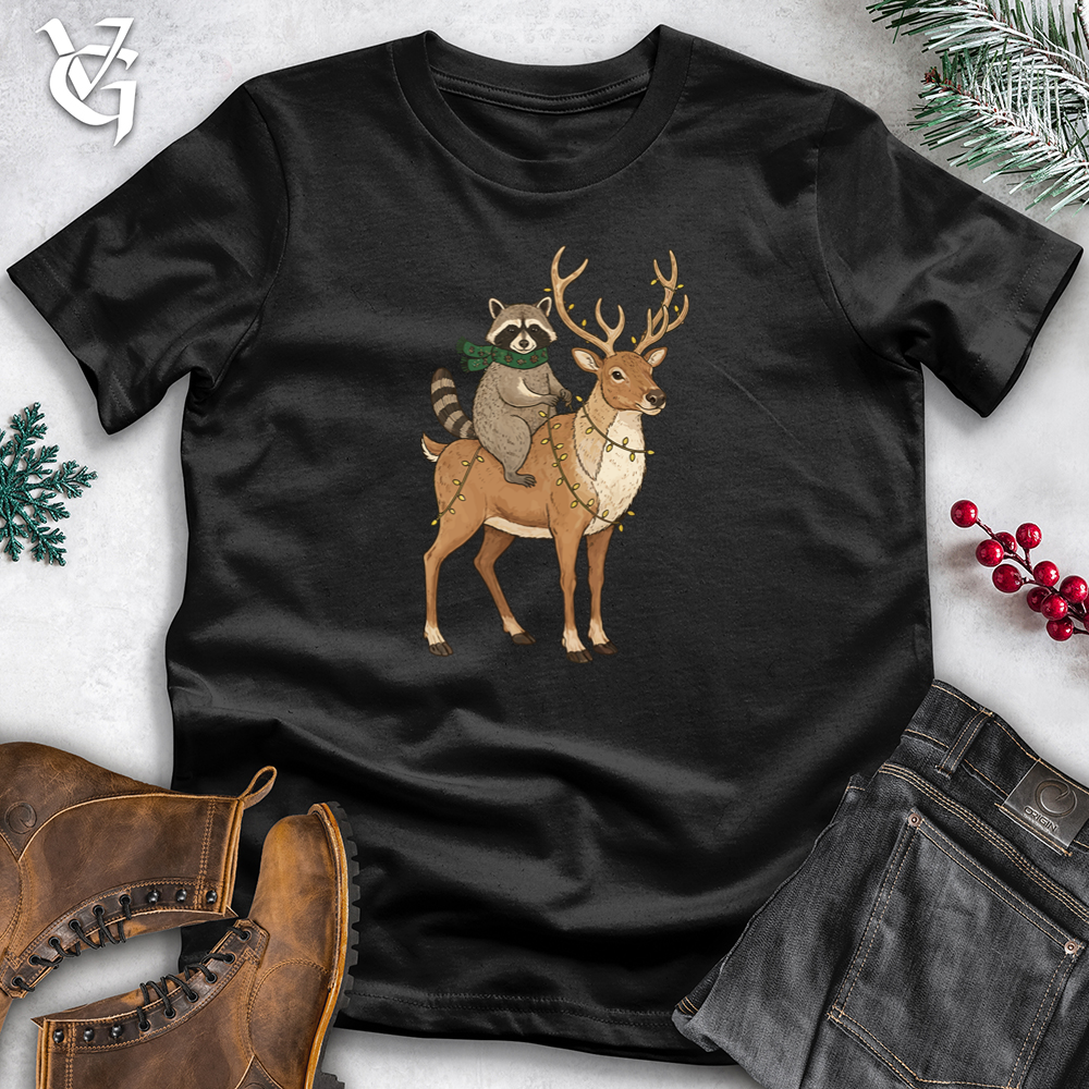 Raccoon Riding Reindeer Softstyle Tee