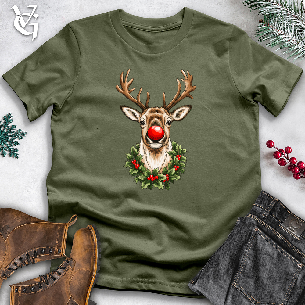 Holiday Reindeer with Holly Wreath Softstyle Tee