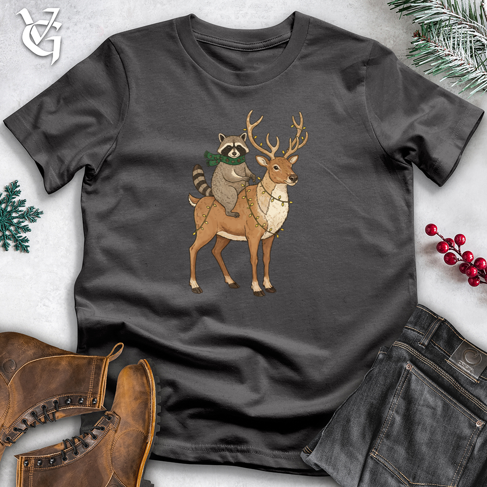 Raccoon Riding Reindeer Softstyle Tee