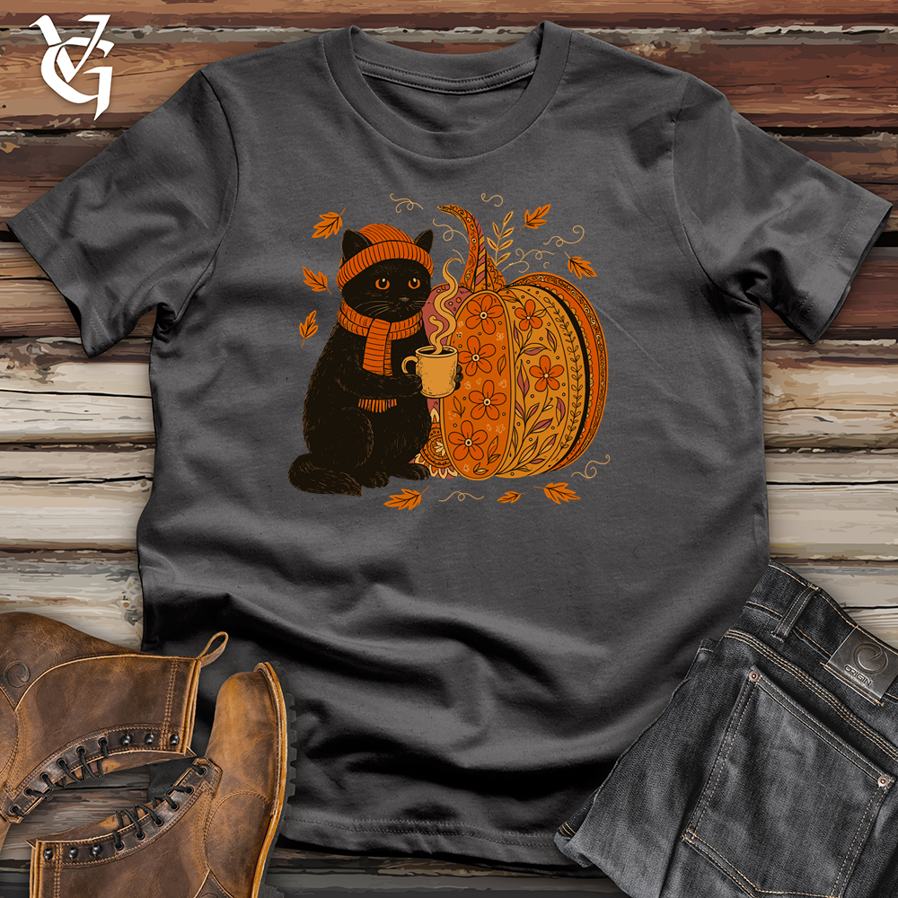 Black Cat Patterned Pumpkin Softstyle Tee