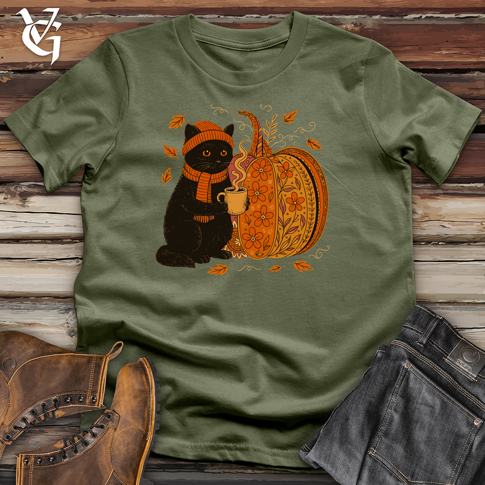 Black Cat Patterned Pumpkin Softstyle Tee