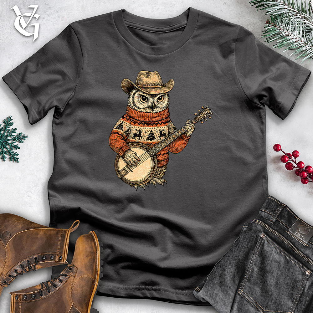 Christmas Owl Playing Banjo Softstyle Tee