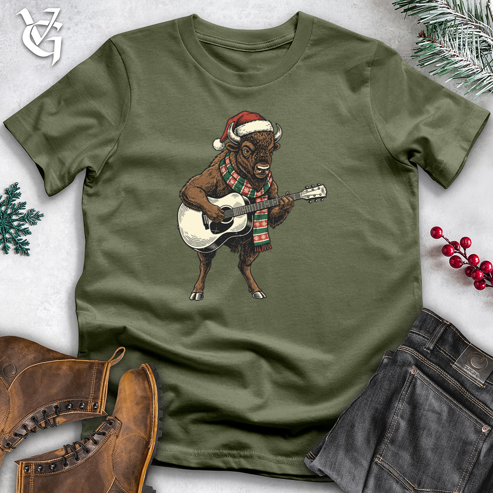 Christmas Bison Playing Guitar Softstyle Tee