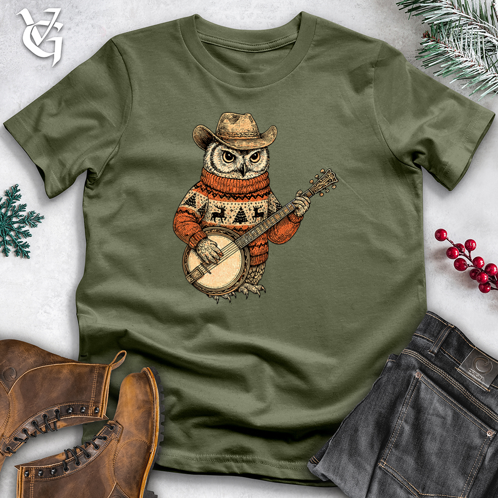 Christmas Owl Playing Banjo Softstyle Tee