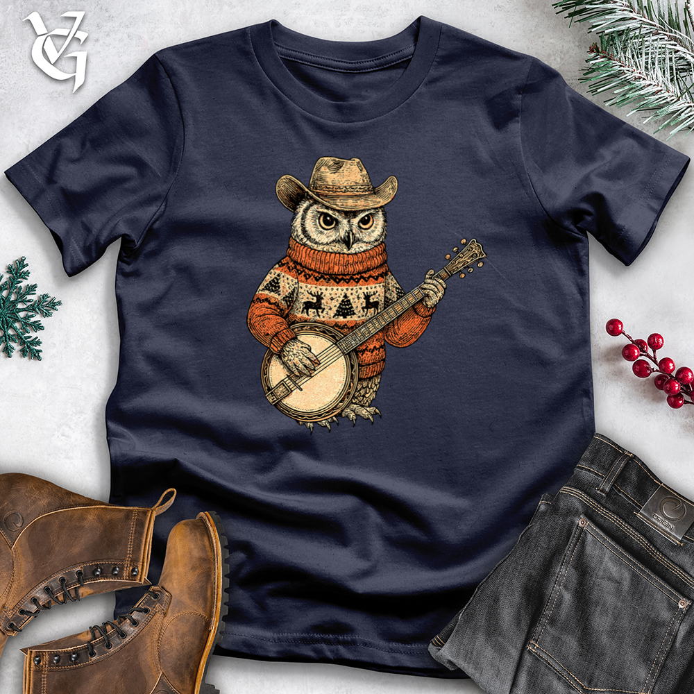 Christmas Owl Playing Banjo Tee