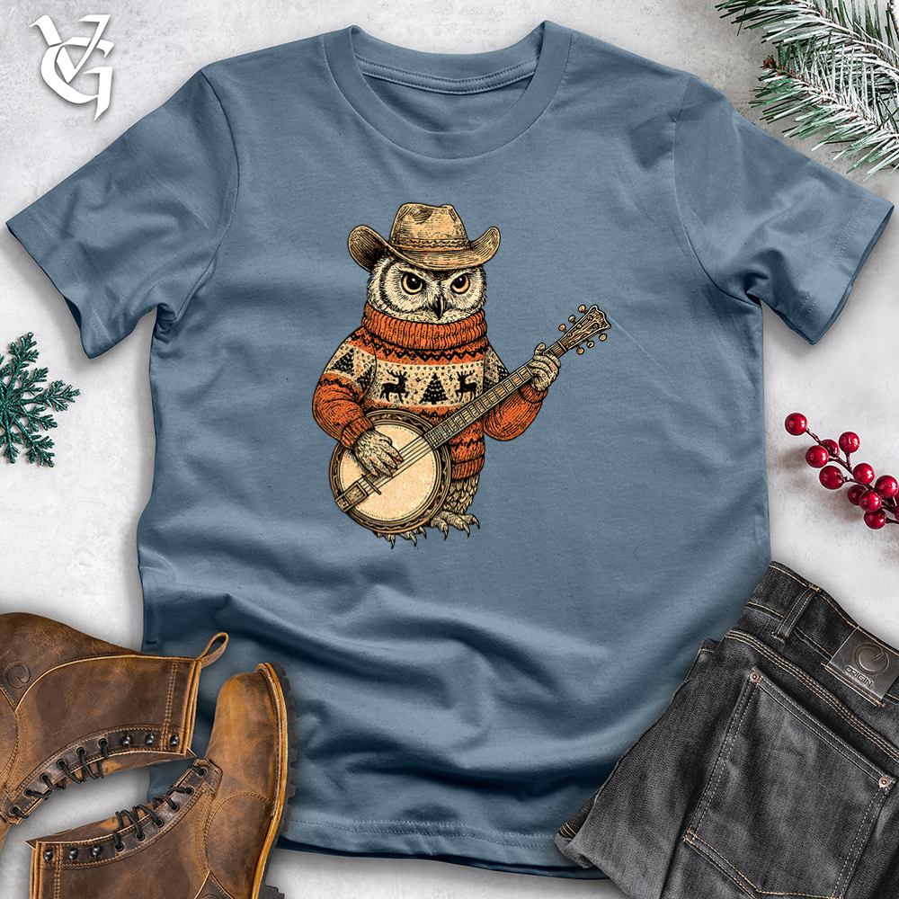 Christmas Owl Playing Banjo Softstyle Tee