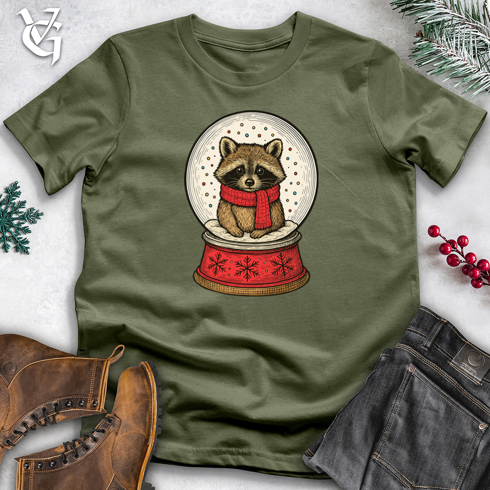 Cozy Raccoon in a Snowglobe Softstyle Tee