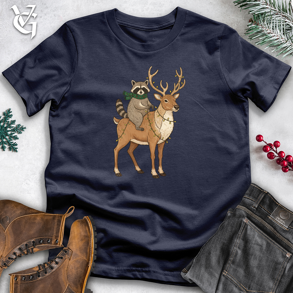 Raccoon Riding Reindeer Softstyle Tee