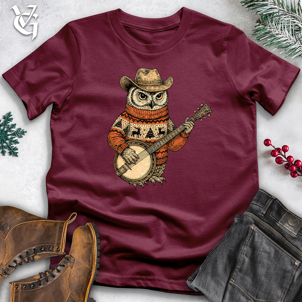 Christmas Owl Playing Banjo Tee