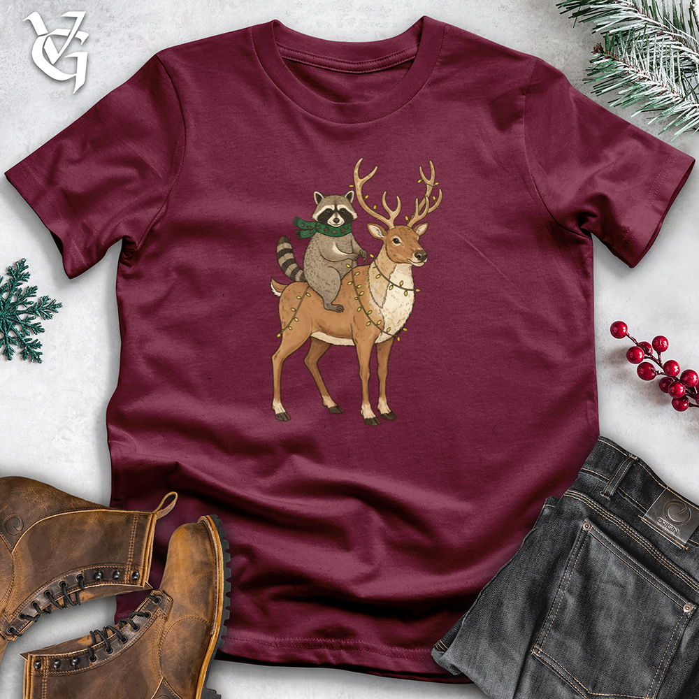 Raccoon Riding Reindeer Softstyle Tee