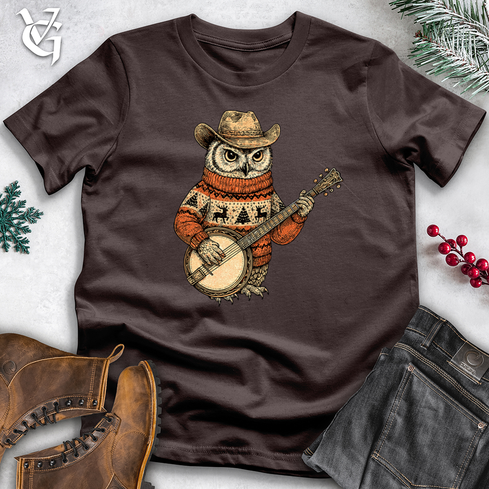Christmas Owl Playing Banjo Tee