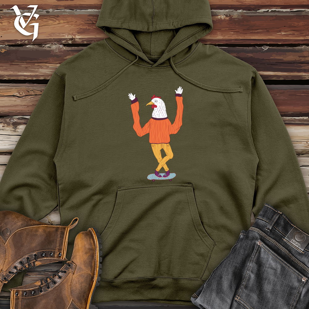 Chicken Balancing on a Skateboard Midweight Hooded Sweatshirt