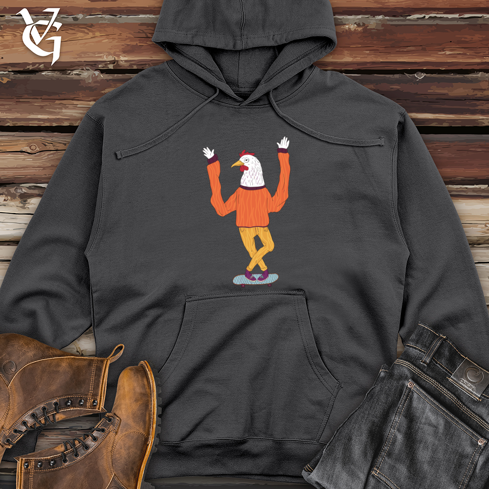 Chicken Balancing on a Skateboard Midweight Hooded Sweatshirt