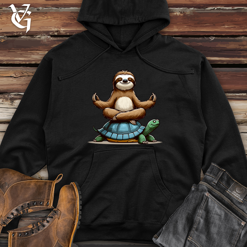 Meditation Sloth With Turtle Midweight Hooded Sweatshirt