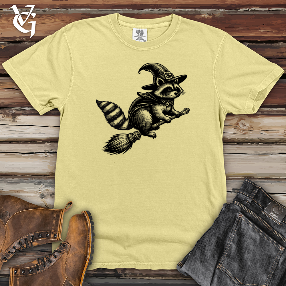 Raccoon Flying Broomstick Heavy Cotton Comfort Colors Tee