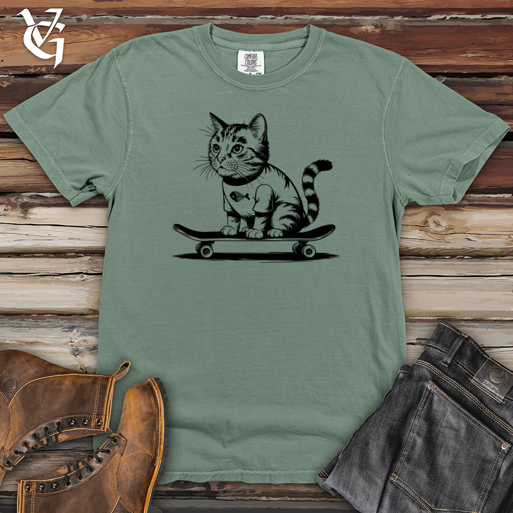 Cat With Skateboard Heavy Cotton Comfort Colors Tee