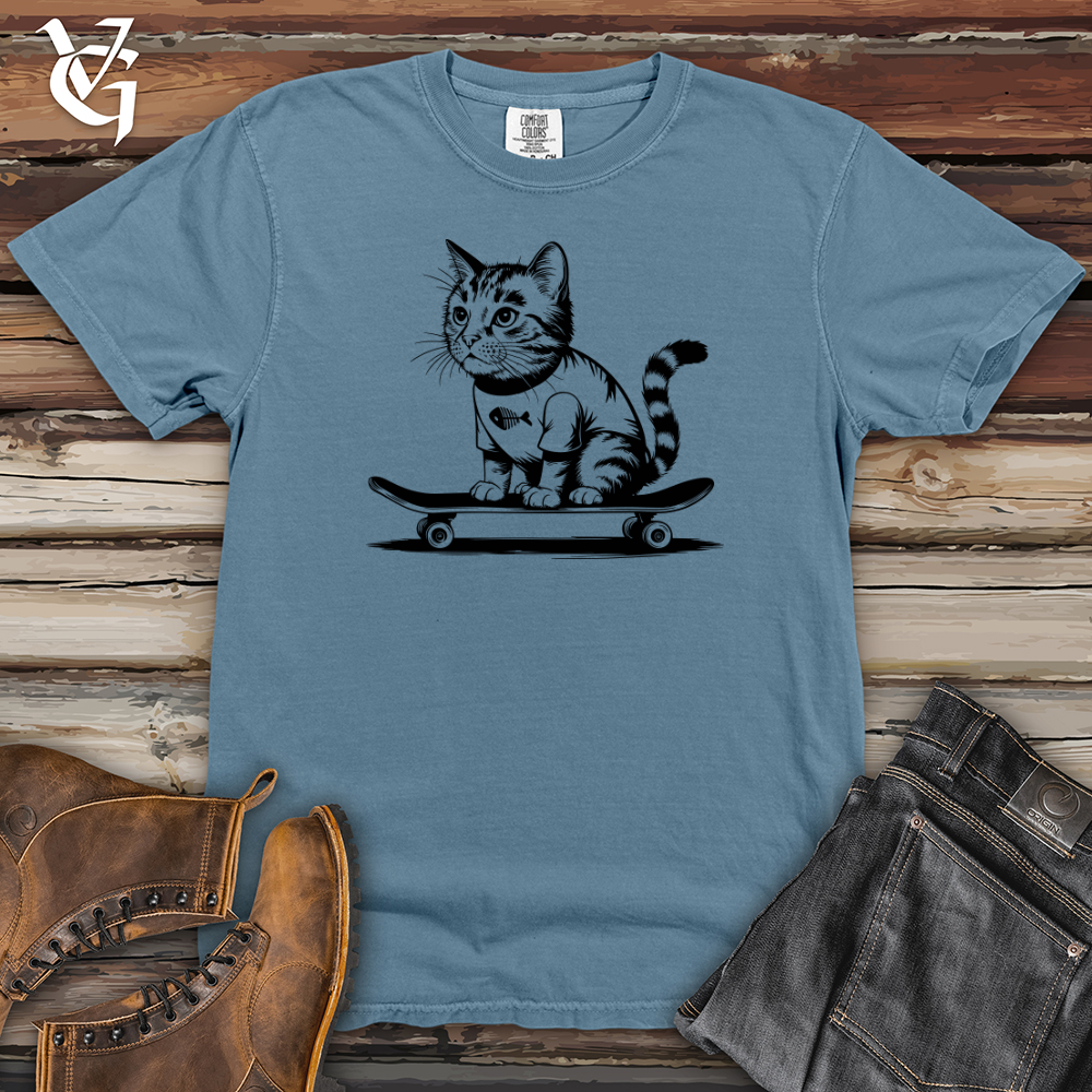 Cat With Skateboard Heavy Cotton Comfort Colors Tee