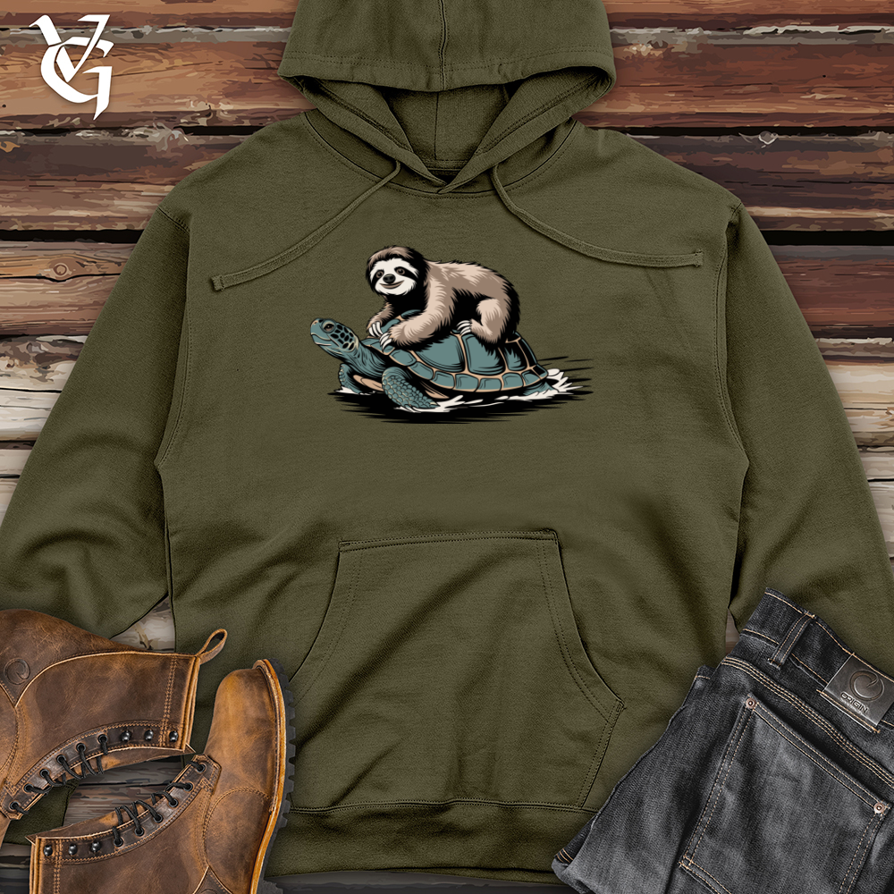 Sloth Riding Turtle Midweight Hooded Sweatshirt