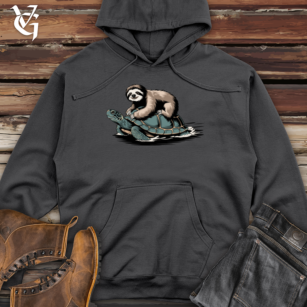 Sloth Riding Turtle Midweight Hooded Sweatshirt