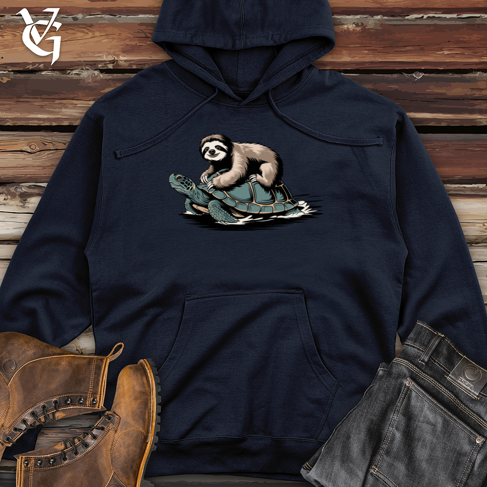 Sloth Riding Turtle Midweight Hooded Sweatshirt