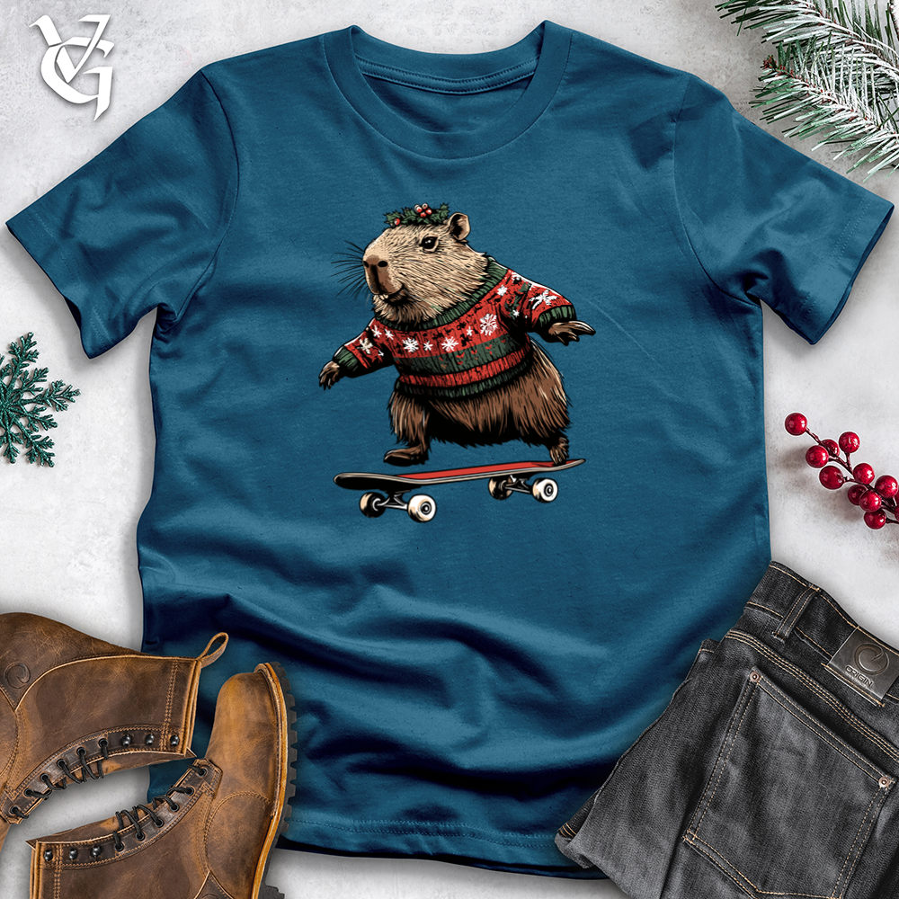 Merry Capybara Skateboard Cotton Tee