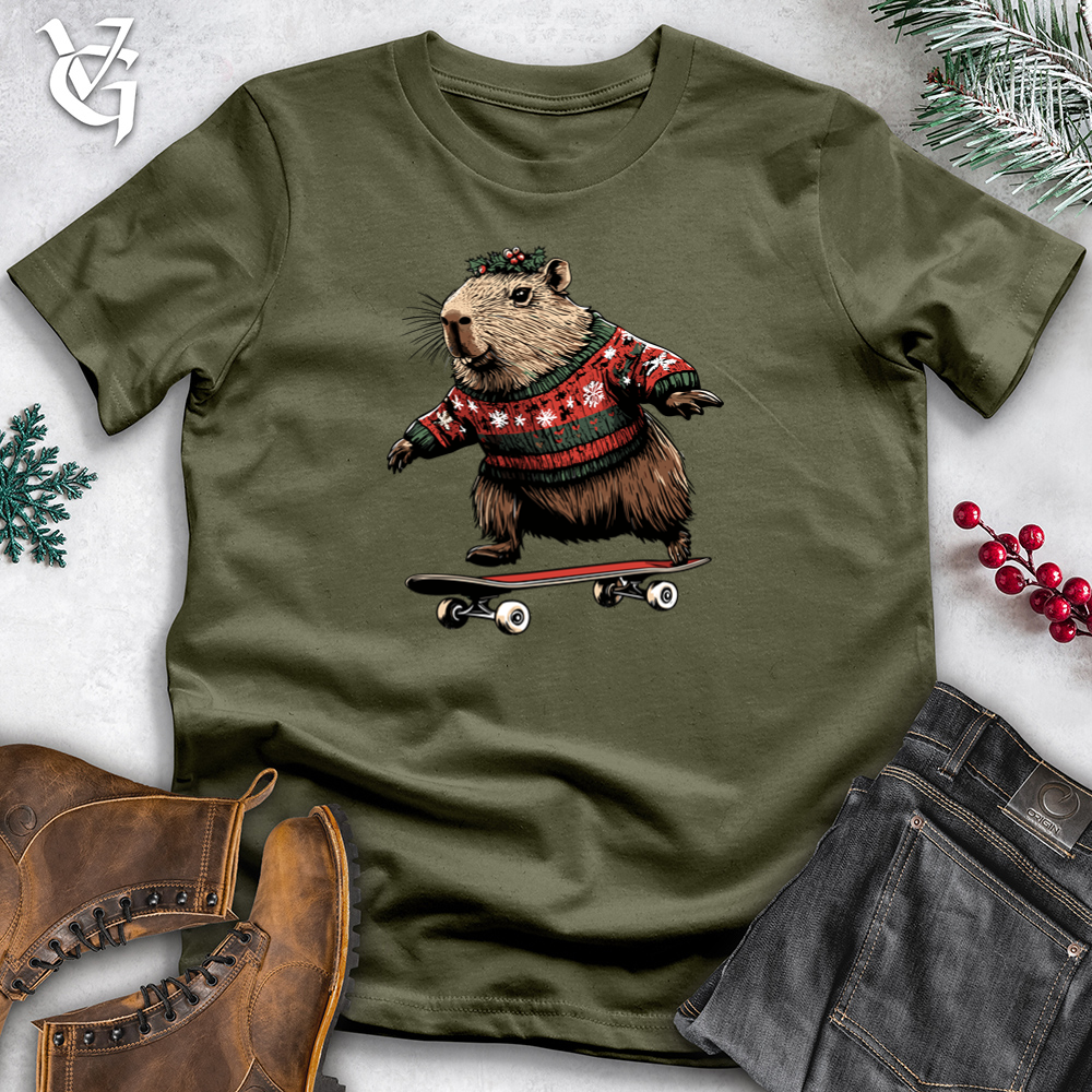 Merry Capybara Skateboard Cotton Tee