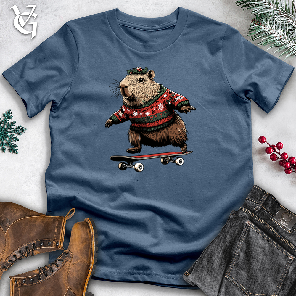 Merry Capybara Skateboard Cotton Tee