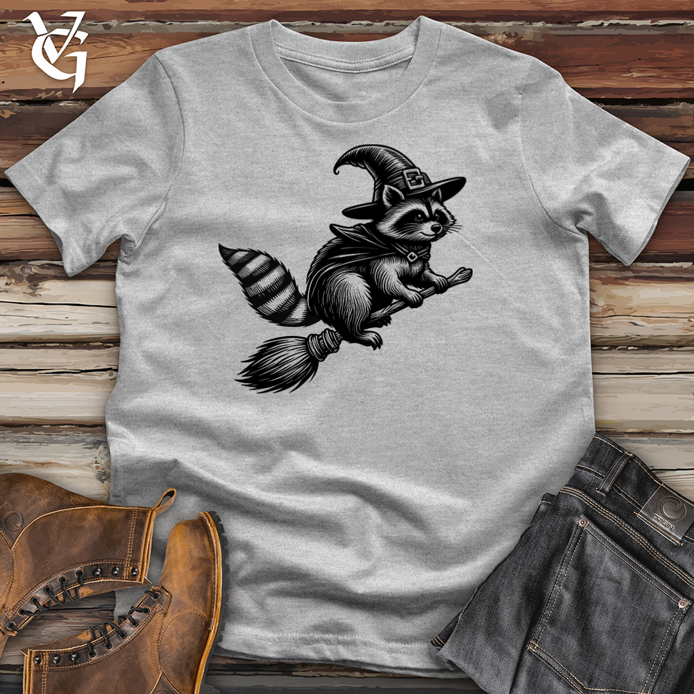 Raccoon Flying Broomstick Cotton Tee