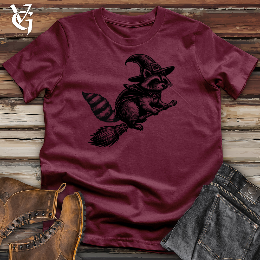 Raccoon Flying Broomstick Cotton Tee