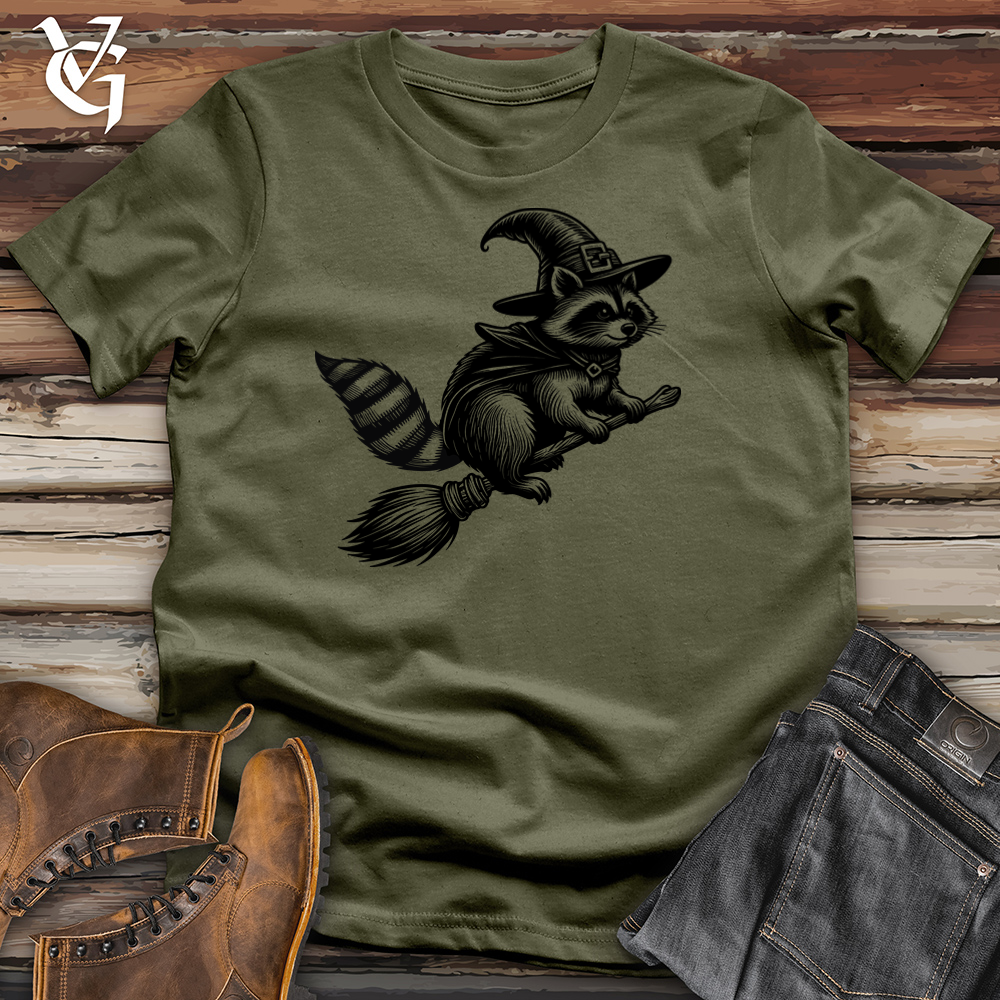 Raccoon Flying Broomstick Cotton Tee