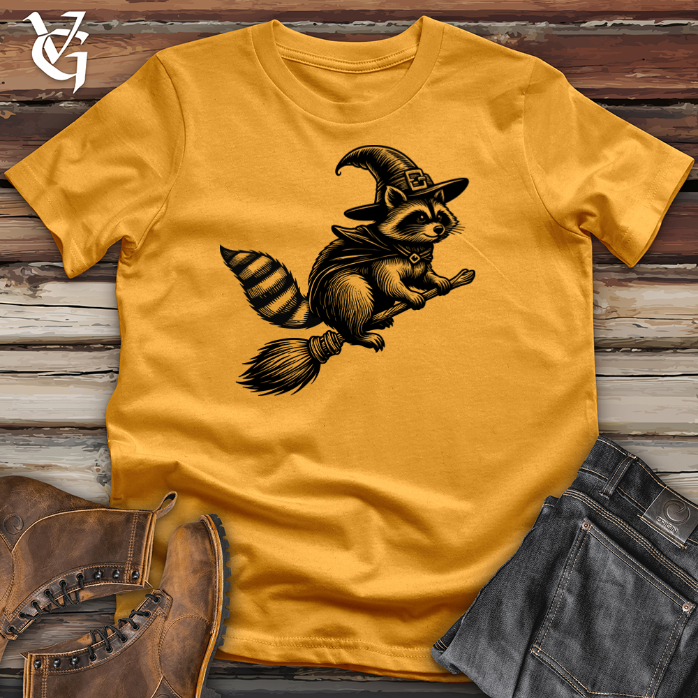 Raccoon Flying Broomstick Cotton Tee