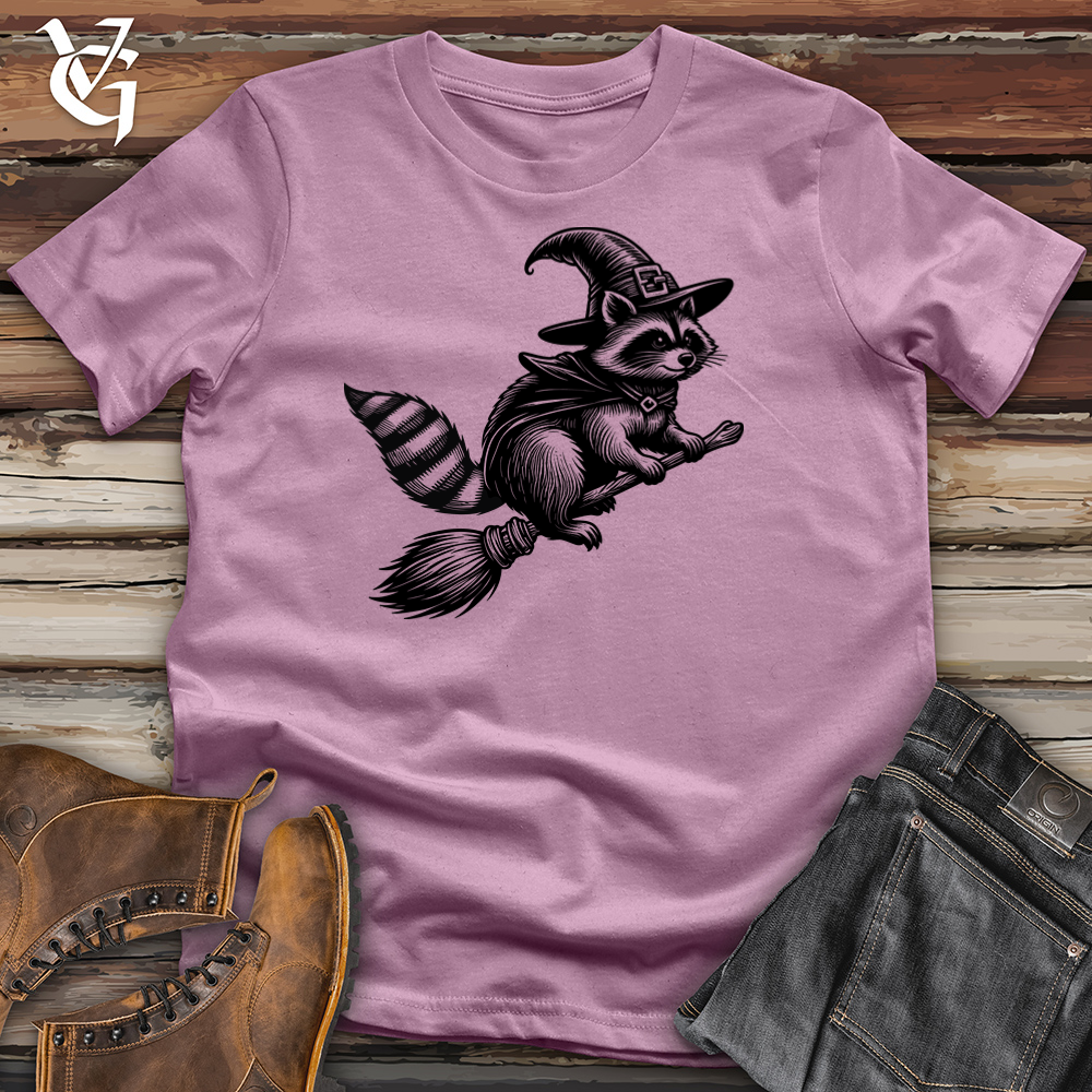 Raccoon Flying Broomstick Cotton Tee