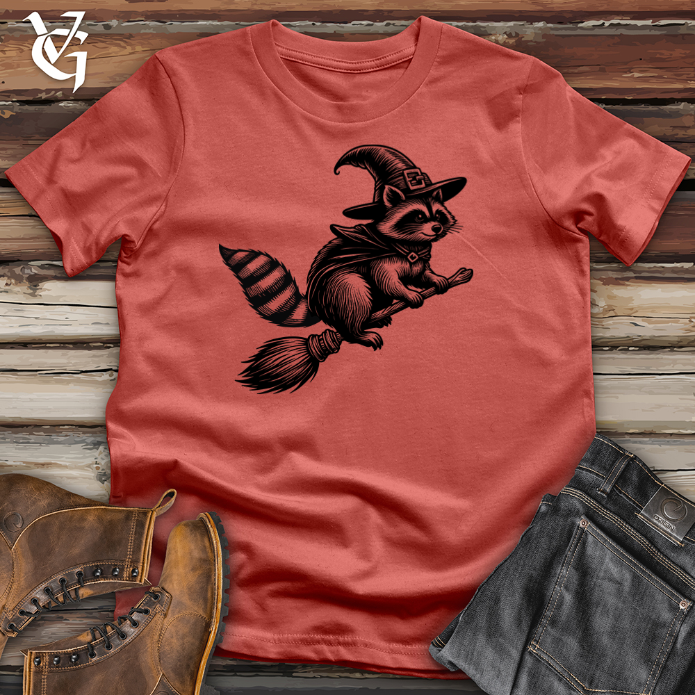 Raccoon Flying Broomstick Cotton Tee