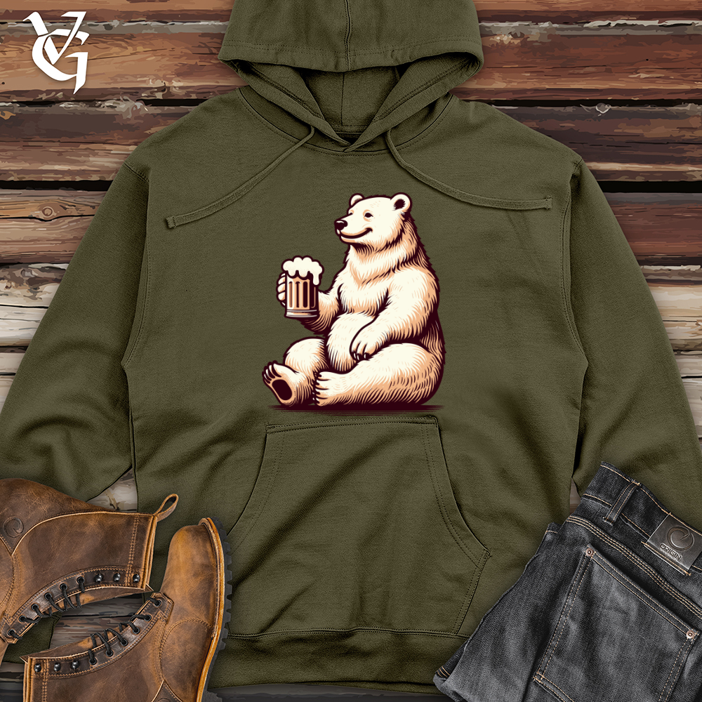 Polar Bear With Mug of Beer Midweight Hooded Sweatshirt