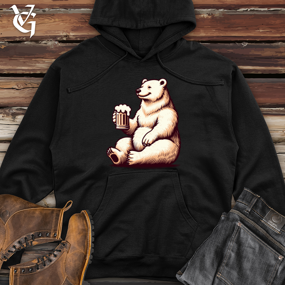 Polar Bear With Mug of Beer Midweight Hooded Sweatshirt