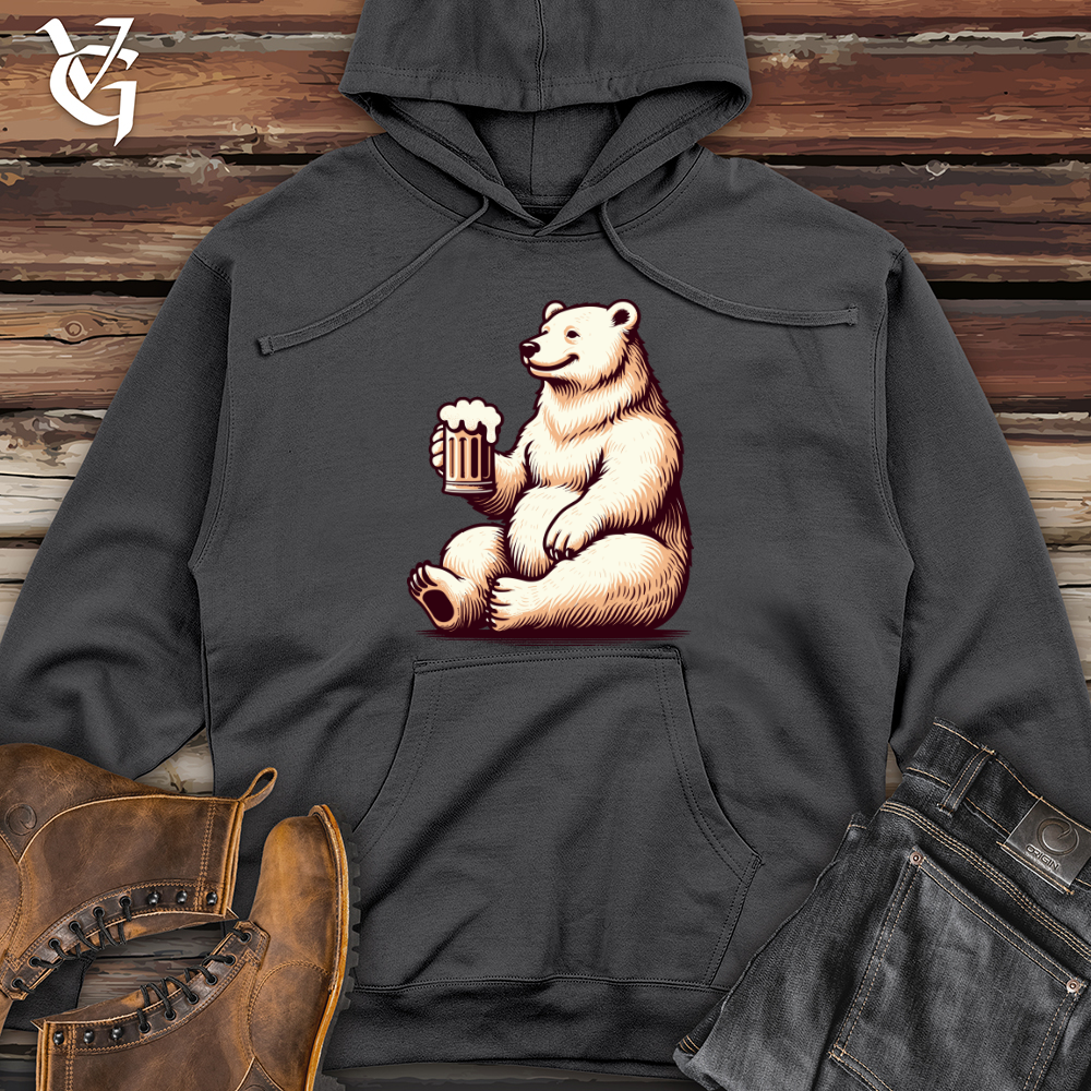 Polar Bear With Mug of Beer Midweight Hooded Sweatshirt