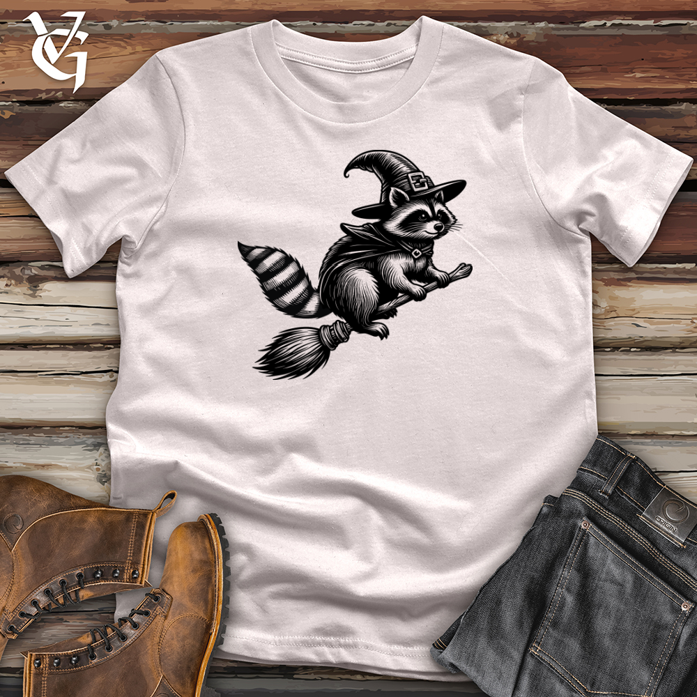 Raccoon Flying Broomstick Softstyle Tee