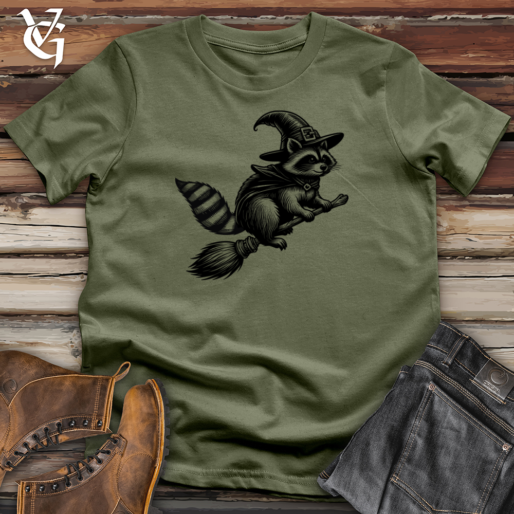 Raccoon Flying Broomstick Softstyle Tee