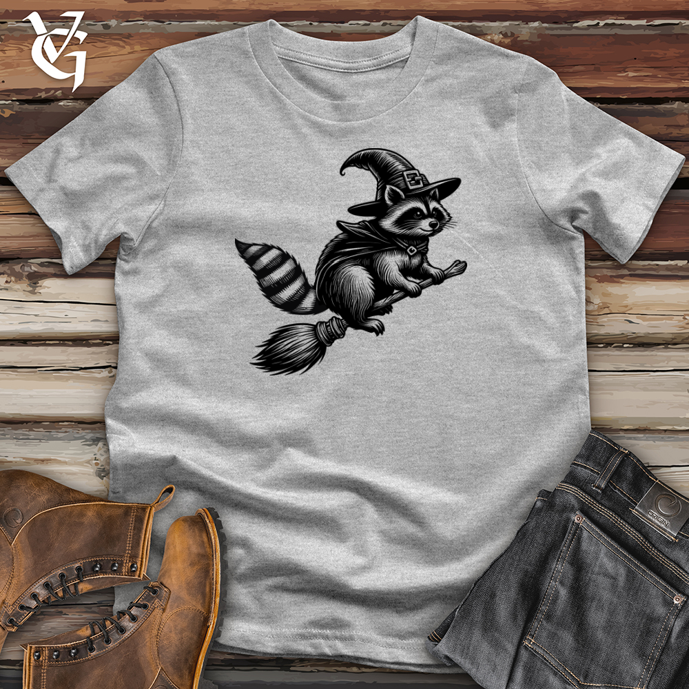 Raccoon Flying Broomstick Softstyle Tee