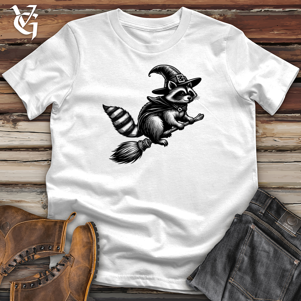 Raccoon Flying Broomstick Softstyle Tee