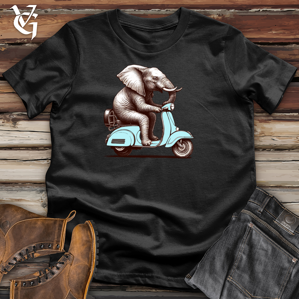 Elephant  Sitting Top a Scooter Cotton Tee