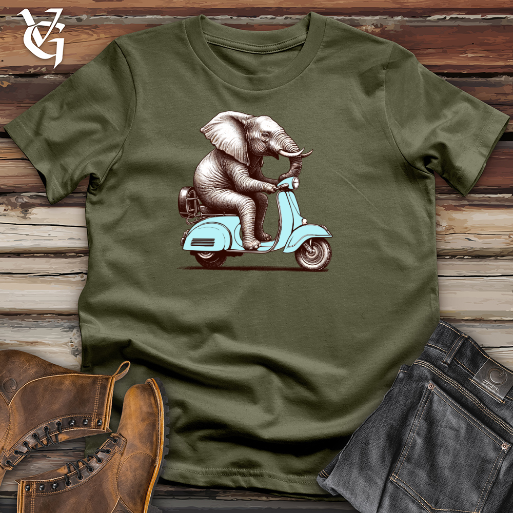 Elephant  Sitting Top a Scooter Cotton Tee