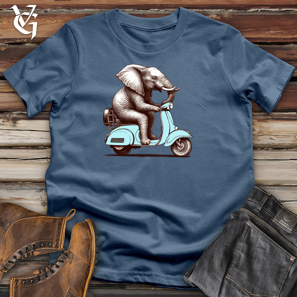 Elephant  Sitting Top a Scooter Cotton Tee