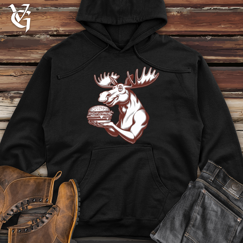 Moose With Burger Midweight Hooded Sweatshirt
