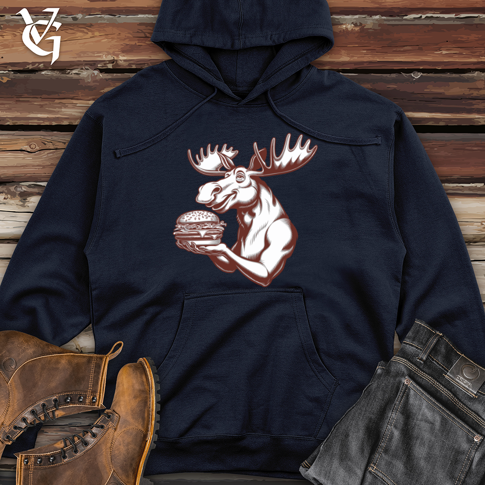Moose With Burger Midweight Hooded Sweatshirt