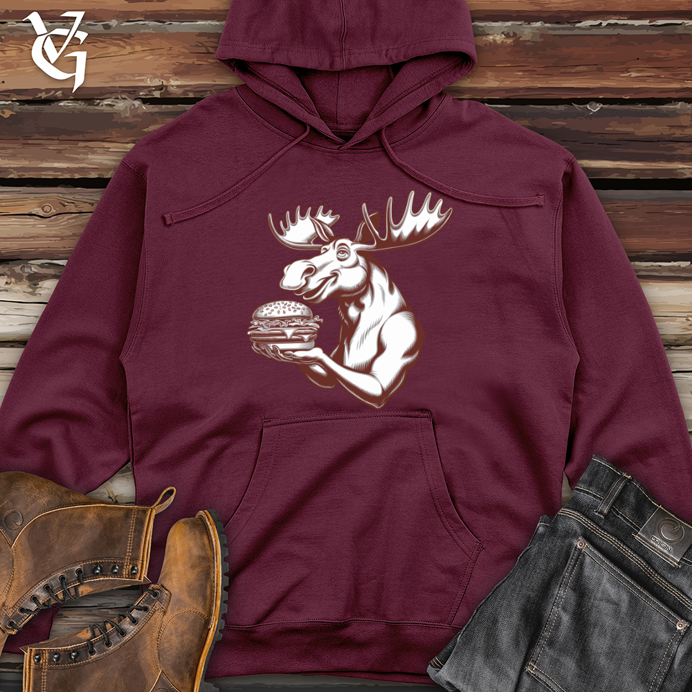 Moose With Burger Midweight Hooded Sweatshirt