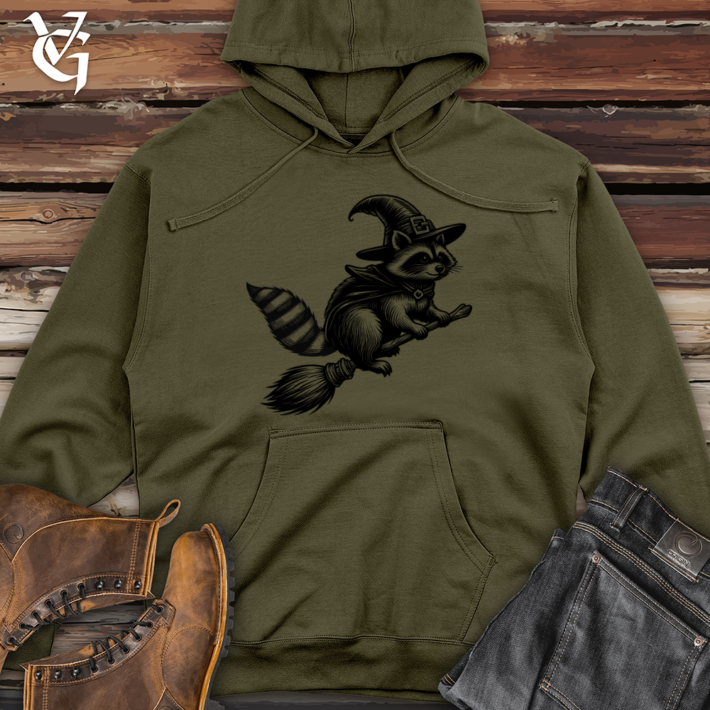Raccoon Flying Broomstick Midweight Hooded Sweatshirt