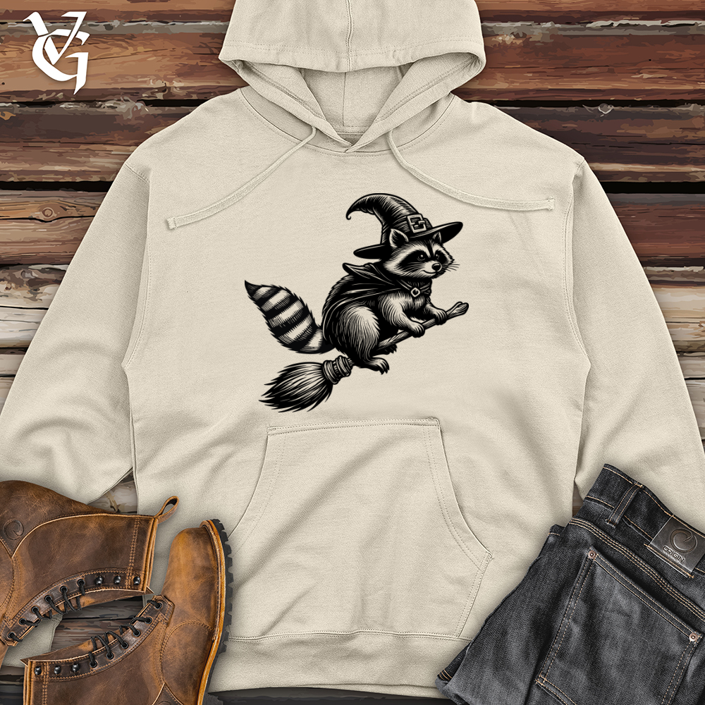 Raccoon Flying Broomstick Midweight Hooded Sweatshirt